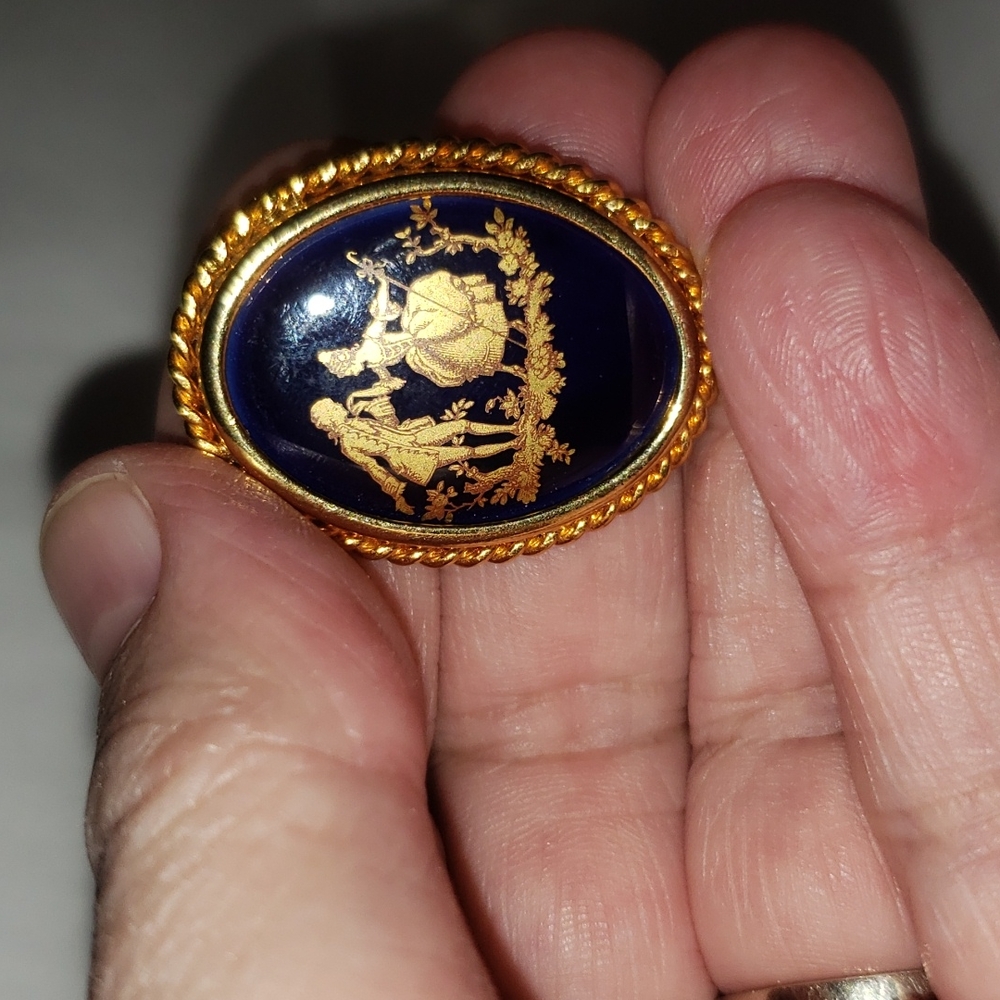 FINAL PRICE LIMOGES VINTAGE COBALT PORCELAIN BROOCH - Picture 2 of 4